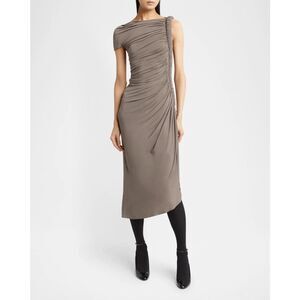 ALAIA Asymmetric Ruched Off-Shoulder Midi Dress FR36/US4 $3,750